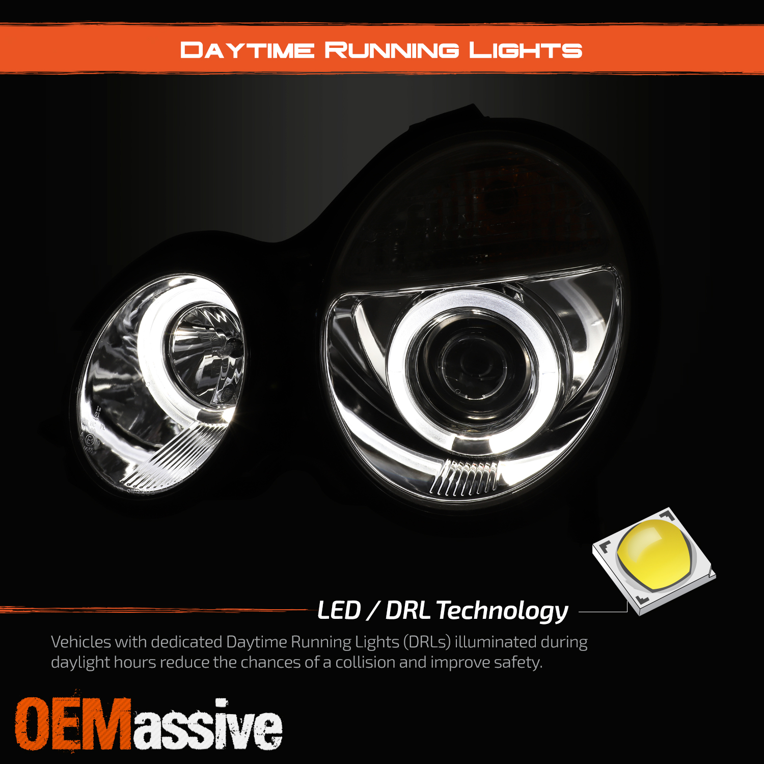 Fits 0002 Mercedes Benz W210 EClass Chrome Dual Halo Projector